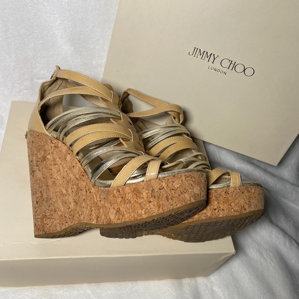 JIMMY CHOO PEAKABOO WEDGE HEELS - Picture 1 of 8